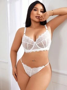 SHEIN Floral Lace Romantic Sexy Plus Size Lingerie
