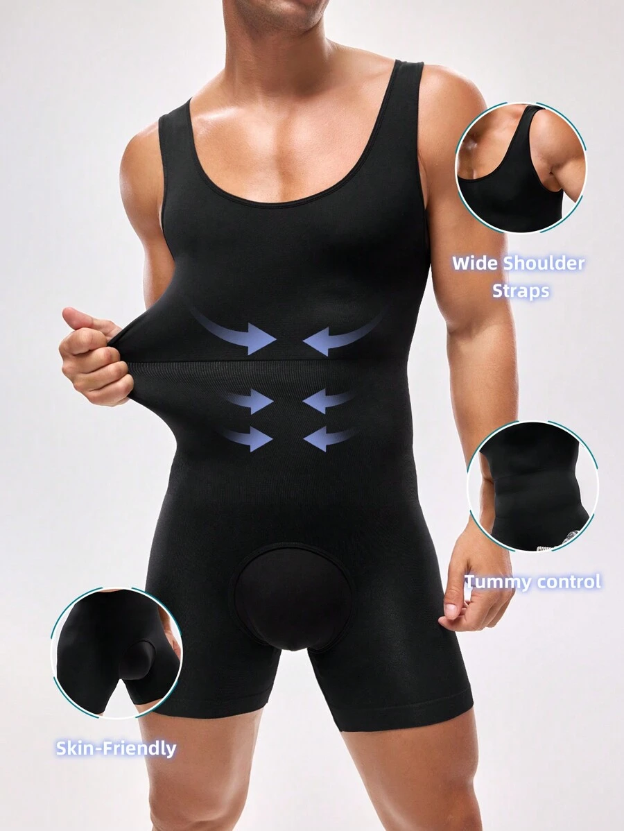 Men's Solid Color Sleeveless Body Shaper Bodysuit