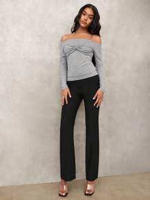 SHEIN BAE 黑色纯色女士简约日常休闲外出装、工作服、外出装、秋季女装、商务休闲女装、超低腰复古千禧直筒裤、教师裤、适合秋季、办公室警笛装、
教师裤 - 黑色 - 查看 3