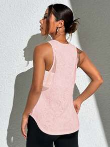 SHEIN Sovereign Charm 罗纹针织运动背心workout Tank Top - 粉色 - 查看 2