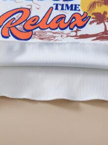 SHEIN 2件套少女度假风沙滩印花上衣和短裤套装，适合夏季沙滩度假 - 藍色 - 查看 6