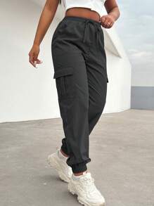 VaVaBold Pantalon femme de couleur unie avec cordon de serrage et taille élastique avec poches, coupe décontractée et ample, jogging femme