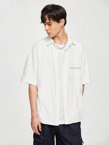 Chillumni Áo sơ mi ngắn tay in chữ mùa hè cho nam - trắng - Xem 5