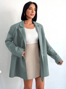 SHEIN Cottnline 女士簡約優雅的V領雙排釦西裝外套 - 薄荷綠 - 查看 4