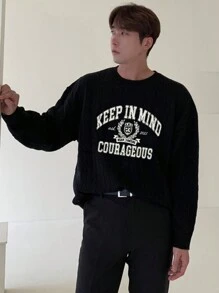 DAZY Men's Autumn Letter Printed Sweater - Black - View 7