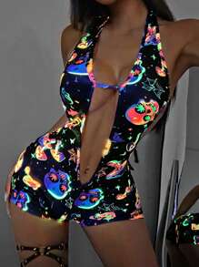 EgrlEra Reflective Glow-In-The-Dark Spandex Women Halloween Catsuit Y2K Outfit 