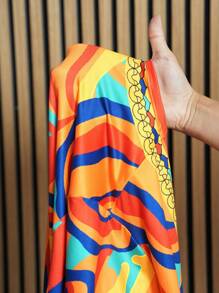 Slaydiva Plus Size Women's Casual Abstract Geometric Water Ripple Print Long Sleeve Cardigan For Going Out - Multicolor - View 9