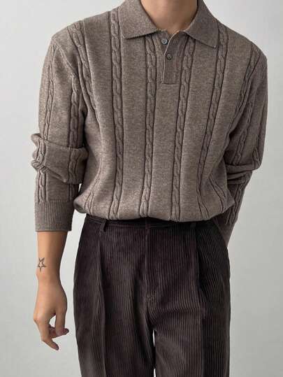 DAZY 男士純色鈕扣領長袖襯衫，適用於秋季日常與休閒穿著