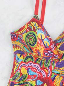 Swim Lushoire Tankini de traje de baño con top de tirantes con estampado floral y Bottom sólida para verano y playa