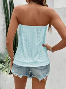 SHEIN Holidaya Women's Blue Hollow Out Embroidery Bustier Sleeveless Top - Blue - View 2