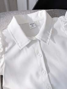 SHEIN Genkimix Kids Camicia a manica lunga semplice di colore solido per ragazze giovani da indossare tutti i giorni