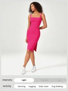 GLOWMODE FeatherFit™-Air 交叉后系带开叉运动中长连衣裙，内置胸罩，低冲击瑜伽日常 - 熱帶粉紅色 - 查看 6