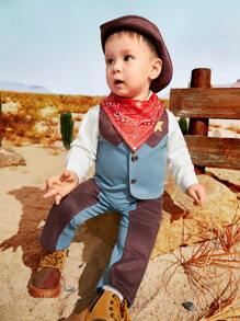 SHEIN Baby Boy Autumn Denim Shirt, Long Pants And Hat Set - Blue - View 3