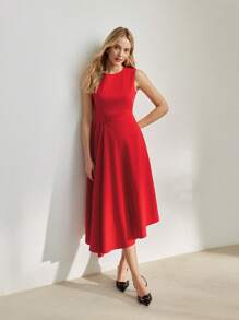 MOTF PREMIUM 純色無袖喇叭下擺連身裙