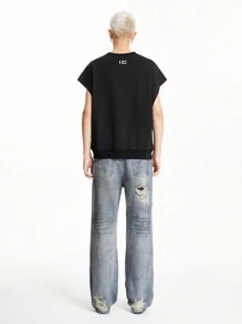 Manfinity VCAY Men's Knitted Street Style Air Layer Vest, Loose Fit, 3M Reflective Print, Suitable For Summer Fashion - Black - View 8