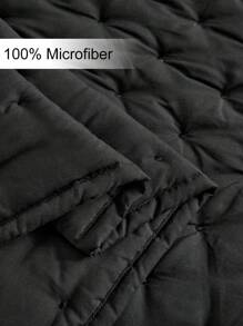 1pc Black Dotted Quilted Polyester Quilt, Simple Japanese Style Bedspread For Single Beds, All Seasons