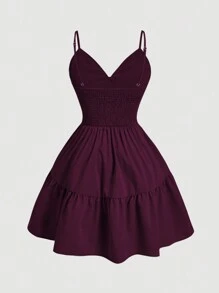 SHEIN MOOSTA Plus Size Summer Floral Embroidery Spaghetti Strap Dress - Purple - View 2