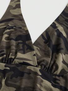 ROMWE Grunge Punk Y2K Camouflage Print Halter Neck Top For Women, School