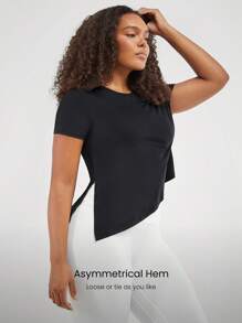 GLOWMODE Asymmetrical Hem Quick-Dry Tee Daily Casual Summer - Black - View 3