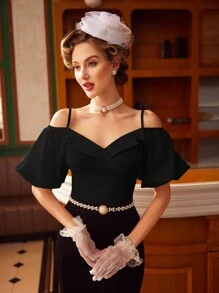 Vintamour Áo ngắn tay phồng dáng ôm cổ điển thanh lịch cho mùa xuân/hè, thích hợp mặc thường ngày hoặc đi nghỉ mát, áo nữ dự tiệc Ngày của Mẹ, áo dự hòa nhạc, áo cưới mùa hè, áo nữ mùa hè, áo trắng, áo dành cho giáo viên, áo tốt nghiệp, áo cưới, áo sinh nhật, áo dự tiệc trưa, áo công sở, áo phong cách quý tộc cổ điển, áo nữ công sở, áo dự tiệc trưa, áo sinh nhật - màu đen - Xem 6