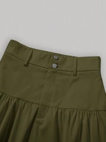 SHEIN MOD 净色多层荷叶边下摆半身裙 - 軍綠色 - 查看 4