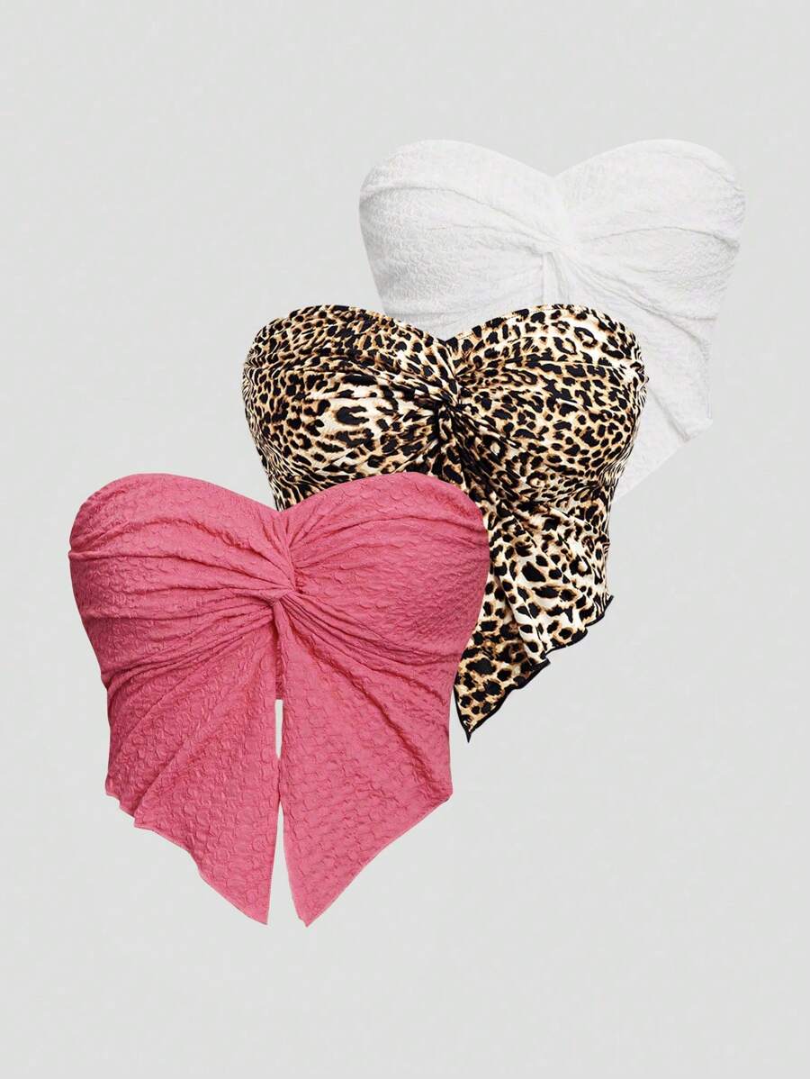 SHEIN Unity Women's Asymmetrical Hem Twist Design Strapless Tank Top (Multiple Colors) - Multicolor - View 1