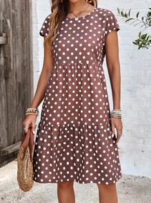 EMERY ROSE Women's Simple Polka Dot Print Round Neck Daily Wear Dress - Multicolor - View 4
