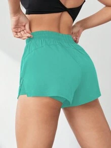 Gameset SHEIN Sport 女士夏季運動短褲，防光、瑜伽舒適，2合1設計 - 綠色 - 查看 2