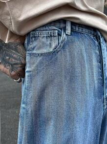 Manfinity Roghcode Jeans holgados para hombres de estilo vintage Streetwear Y2K - Azul lavado medio - Ver 8