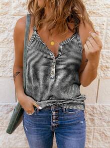 EMERY ROSE 女性夏季條紋無袖背心上衣，細肩帶設計 - 黑與白 - 查看 5