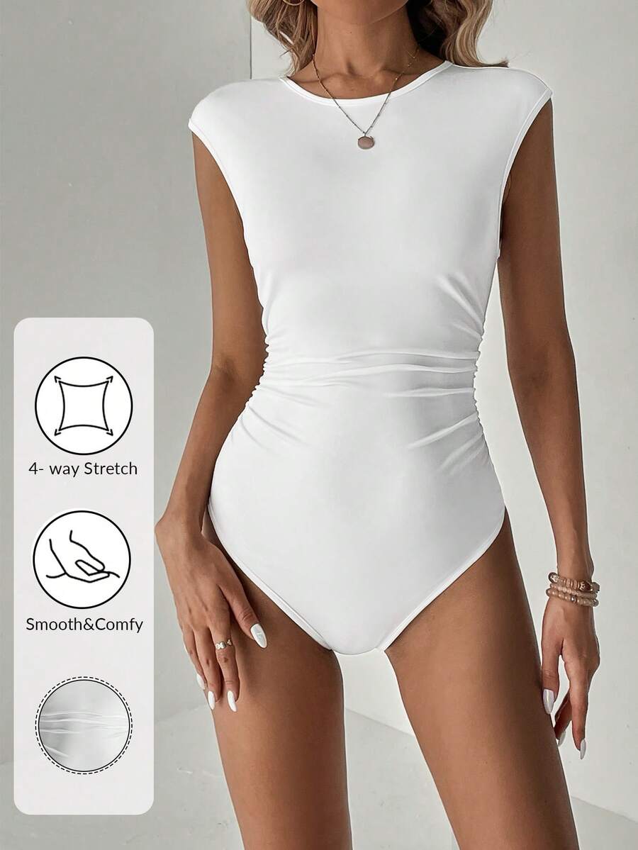 SHEIN Tall Women's Round Neck Solid Color Bodysuit - White - View 1