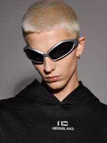 Manfinity VCAY Sudadera con capucha de punto para hombre con estilo callejero, logotipo impreso reflectante de 3M, hombros caídos y bordes anchos, adecuada para las estaciones de otoño e invierno - Negro - Ver 5