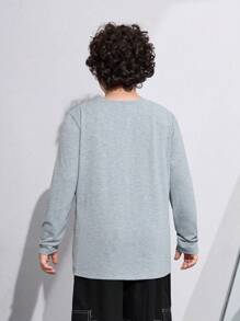 SHEIN Tween Boys Extended Size Regular Long Sleeve T-Shirt 4pcs Set, Fall/Winter