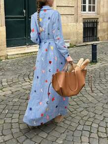 Breezaya 女士彩色印花装饰长袖连衣裙超长度假海滩装