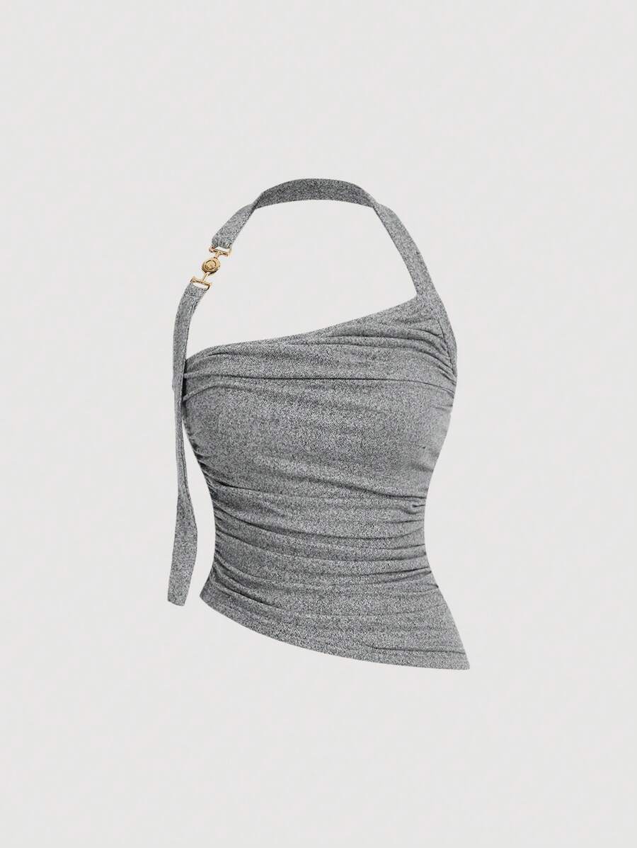 SHEIN MOD 金属收缩不对称下摆围脖女式吊带背心