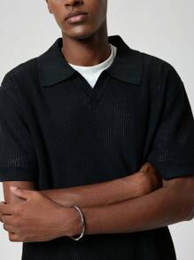 Forever 21 Men's Textured Knitted Polo In Black - Black - View 6