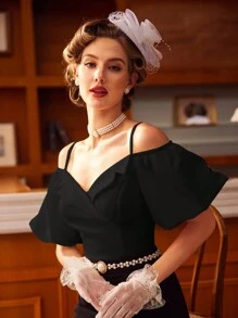 Vintamour Áo ngắn tay phồng dáng ôm cổ điển thanh lịch cho mùa xuân/hè, thích hợp mặc thường ngày hoặc đi nghỉ mát, áo nữ dự tiệc Ngày của Mẹ, áo dự hòa nhạc, áo cưới mùa hè, áo nữ mùa hè, áo trắng, áo dành cho giáo viên, áo tốt nghiệp, áo cưới, áo sinh nhật, áo dự tiệc trưa, áo công sở, áo phong cách quý tộc cổ điển, áo nữ công sở, áo dự tiệc trưa, áo sinh nhật - màu đen - Xem 1