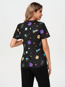 TaskEZ 女士 - 甜心 V 领手术服上衣，女士短袖 V 领护士制服，带 2 个口袋 T 恤印花柔软弹力手术服上衣，女士手术服套装 - 彩色 - 查看 10