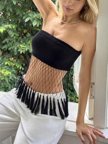 SHEIN EZwear 夏季假期用的流蘇邊筒狀針織上衣