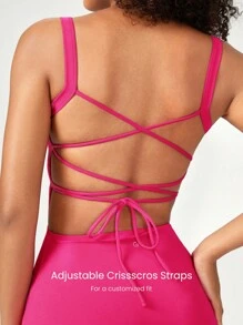 GLOWMODE FeatherFit™-Air 交叉后系带开叉运动中长连衣裙，内置胸罩，低冲击瑜伽日常 - 熱帶粉紅色 - 查看 3