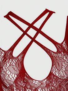 ROMWE Kawaii Super Stretchy Hollow Out Sexy Bodysuit - Burgundy - View 3