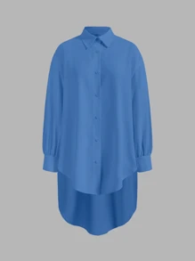 Calvaya Camisa holgada con mangas de linterna para mujeres de uso casual primavera/otoño (dobladillo alto-bajo)