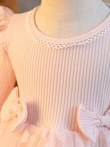 Robe de fête d'anniversaire de mariage pour fille fleur, robe rose à manches longues pour bébé fille avec papillon et fleur en 3D, scène, - Rose bonbon - Voir 4