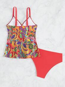 Swim Lushoire Tankini de traje de baño con top de tirantes con estampado floral y Bottom sólida para verano y playa