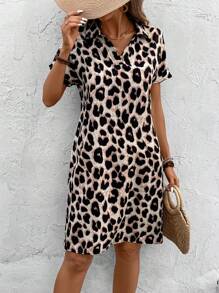 EMERY ROSE Leopard Print Casual Batwing Sleeve Dress, Summer,Summer Dresses For Women - Multicolor - View 3