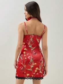 COSMINA Women's Floral Printed Splicing Lace Trimmed Cami Dress