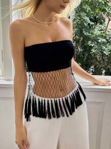 SHEIN EZwear 夏季假期用的流蘇邊筒狀針織上衣