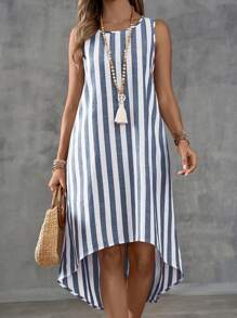 EMERY ROSE Vestido de mujer sin mangas con rayas de estilo campestre para vacaciones en la isla