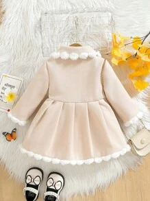 Souflis Souflis Áo khoác len cổ lông và nơ 3D cho bé gái mùa thu đông - Màu be - Xem 3