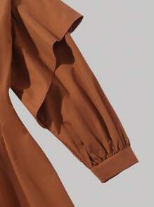 Cazadora cortaviento de otoño con cuello de camisa, mangas largas, cintura plisada y ribetes de volantes para chicas adolescentes, ideal para hacer senderismo